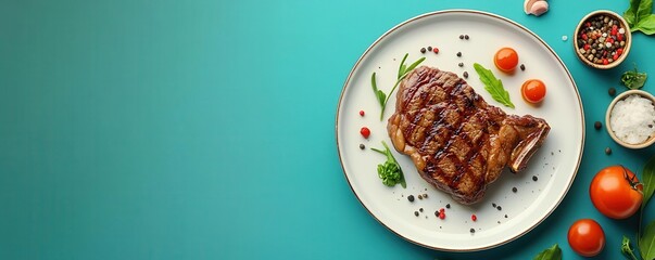 Gourmet steak dinner presentation flat design top view fine dining experience animation Complementary Color Scheme