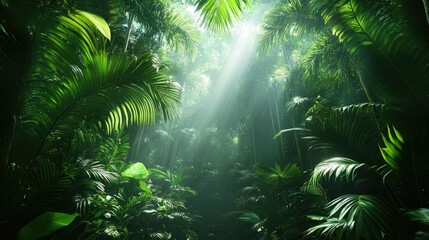 Obraz premium Lush rainforest canopy sunlight