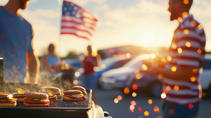 Fourth of July BBQ Celebration with Coworkers in Parking Lot