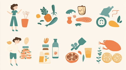 Allergy symbols disease healthcare food viruses health flat illness allergen symptoms disease information vector illustration.