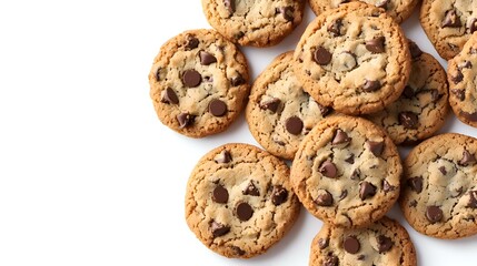 Chocolate chip cookies panorama on a white