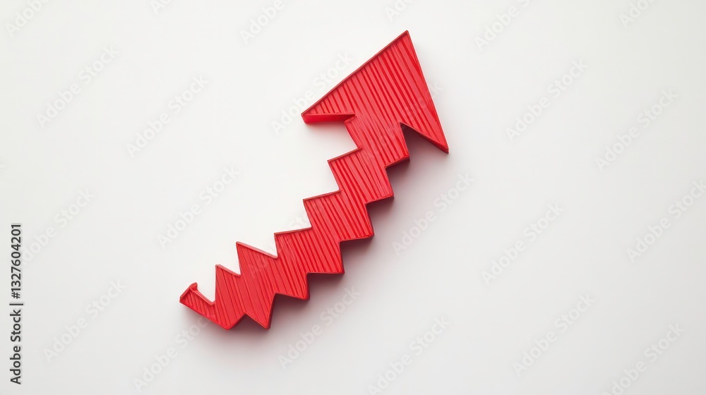 Aufkleber a red arrow pointing upwards in a zig-zag pattern, isolated on white. ideal for illustrating growth,