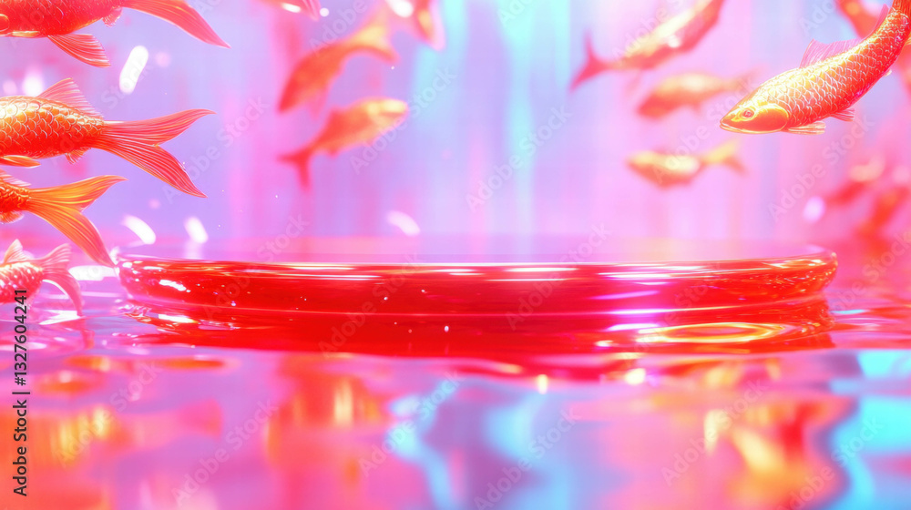 Aufkleber vibrant abstract podium with koi fish in dynamic water setting for design concepts