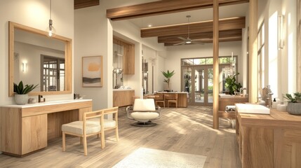 Fototapeta premium Modern Spa Salon Interior Design With Wooden Furnishings