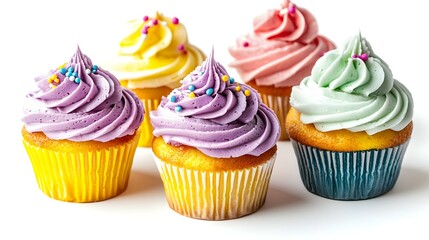 colorful of mini tasty cupcake isolated on white