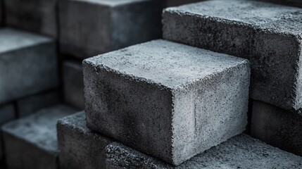Close up shot of stacked square cement concrete blocks