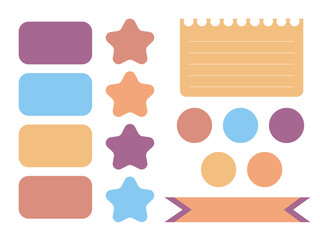 Cartoon task planners, cute paper stickers, banners, to-do lists or notepads. Empty schedule. Bookmarks. Colorful note paper for kids, school or office. Vector illustration