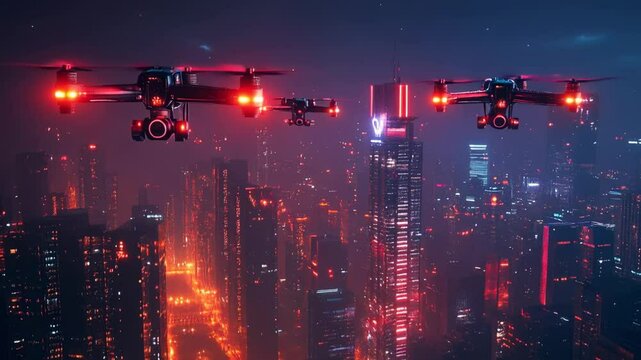 Night city drones surveillance
