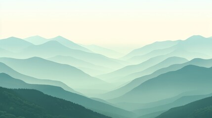 Fototapeta premium A serene landscape of mist-shrouded mountains in delicate teal hues, perfect for inspiring a sense of tranquility and wonder