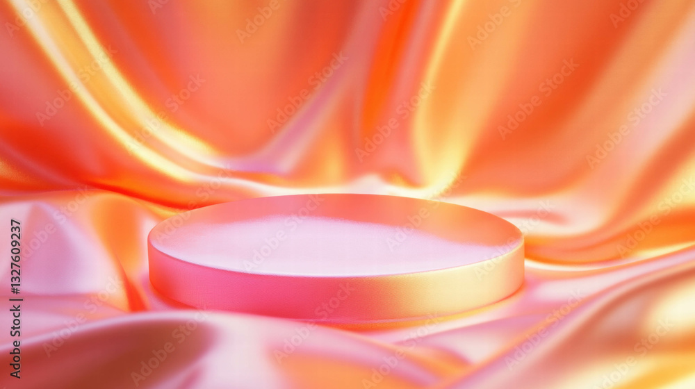 Poster elegant abstract background with textured podium and flowing fabric for artistic display