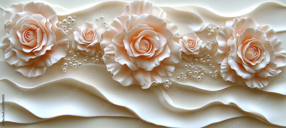 Poster an enchanting abstract design showcasing smooth, undulating waves in peach and cream hues, highlight