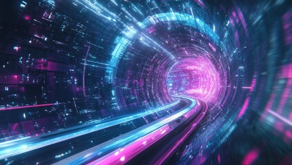 Fototapeta premium Neon tunnel digital travel
