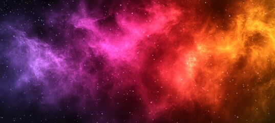 Naklejka premium A spectacular view of surreal clouds, lit up by intense orange and pink tones, creates an enchanting sunset atmosphere, while stars subtly glimmer in the backdrop