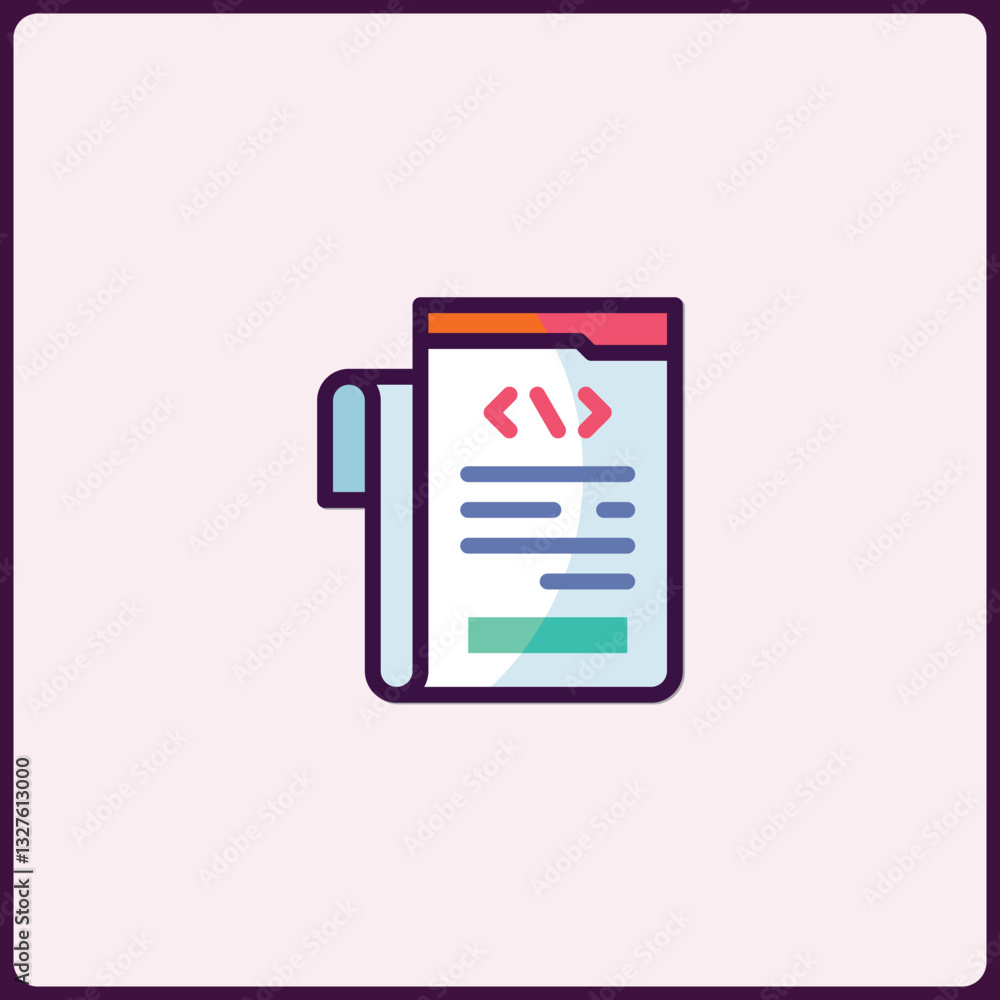 Poster coding document icon showcasing software development process symbol