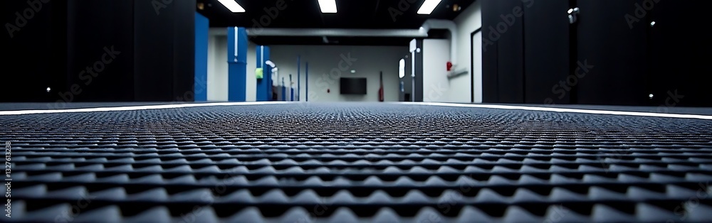 Poster perspective view across a textured floor, focusing on depth and dimension