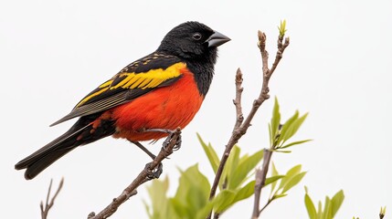Fototapeta premium Vibrant bird perched on branch natural habitat photography outdoor close-up wildlife
