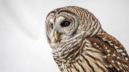Barred Owl in full view on white studio background