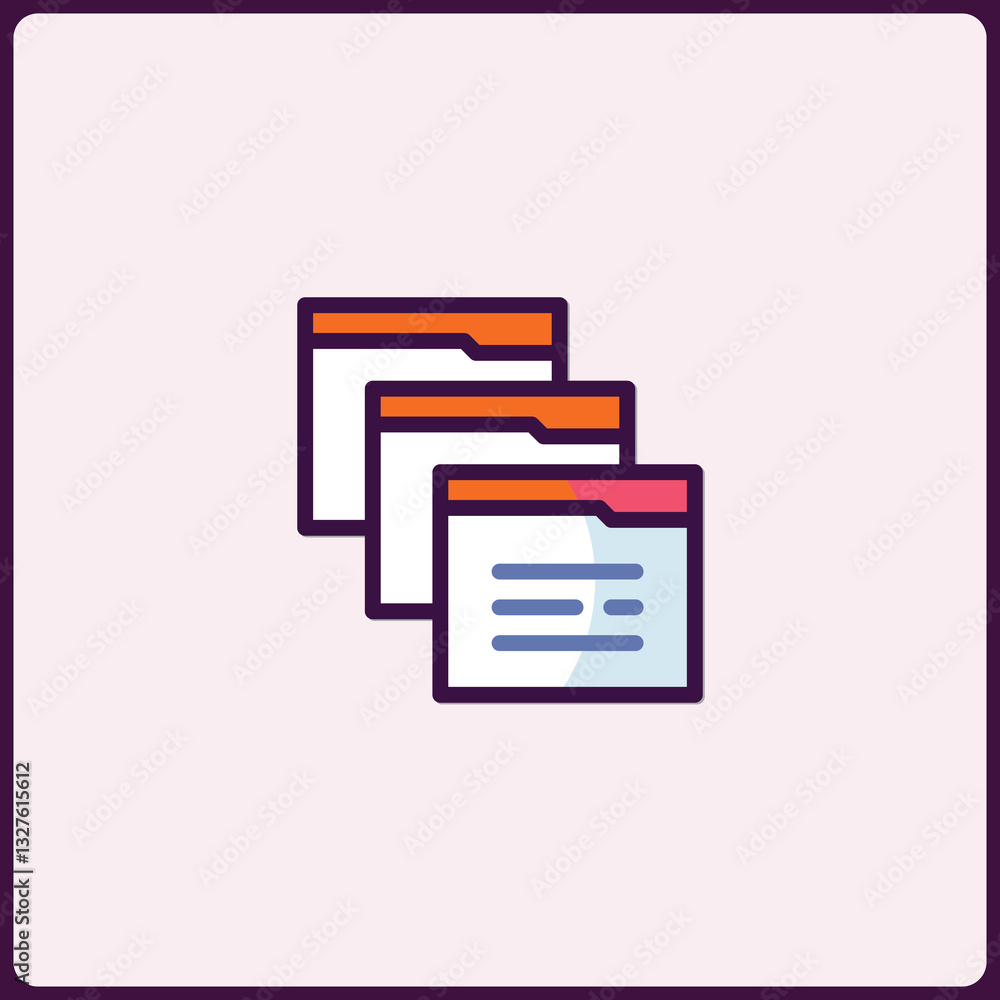 Poster stacked interface windows, a digital workspace icon showing document overlap