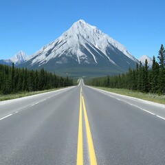 Road leading to mountains, blue sky in background, nature
