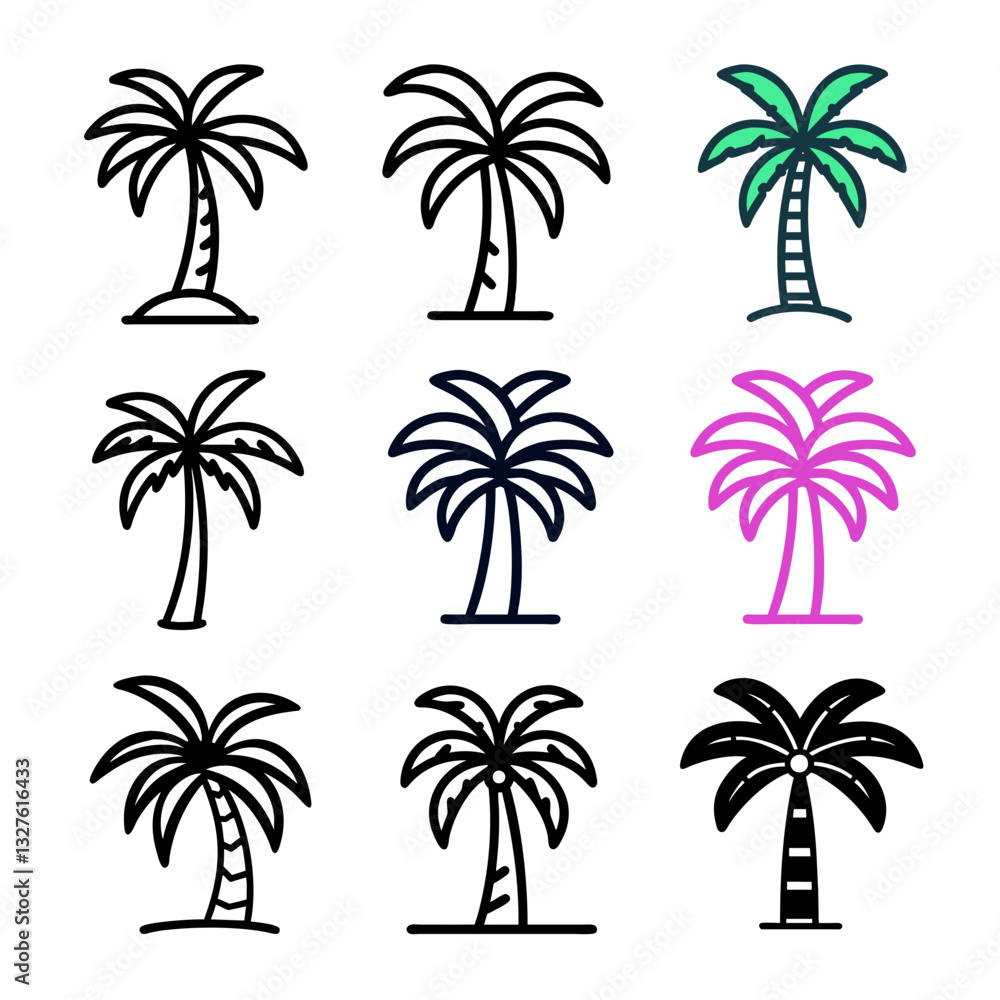 Poster date tree vector set on white background, set of palm trees, palm trees vector