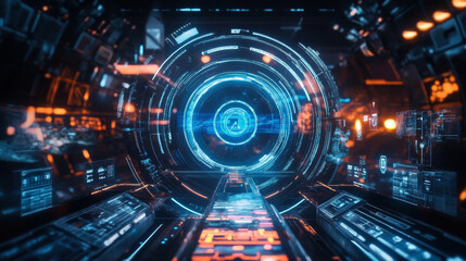 Obraz premium Futuristic interface space motion graphic infographic game and ui ux elements hud design graph wave bar hologram vector illustration.