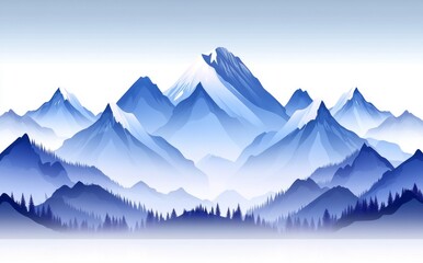 Fototapeta premium A calm depiction of towering mountains in multiple shades of blue, generating a serene and dreamy mood, suitable for a tranquil artwork