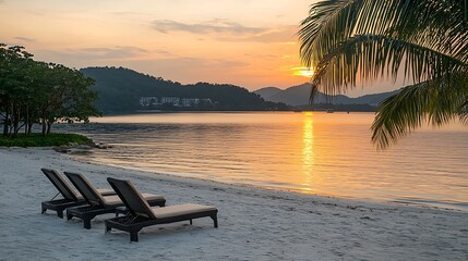 Fototapeta premium Tranquil Beach Sunset Relaxation Scene