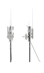 Gray Transmission cell Tower Isolated. Communication antennas on pole. Radio and cellular equipment. Transparent PNG.