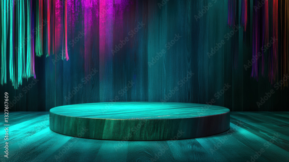 Poster vibrant abstract background with polished podium for display design