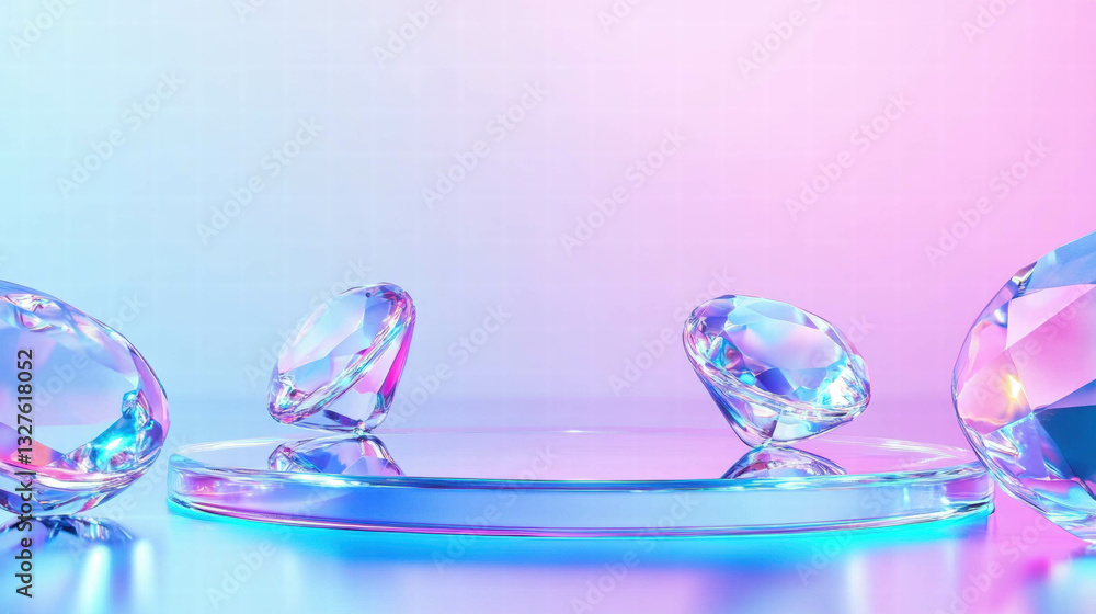 Poster abstract background with transparent podium and crystal elements for modern display design