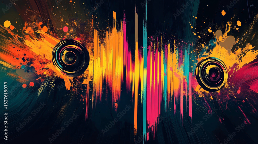 Poster vector digital music equalizer audio waves design template audio signal visualization signal illustr