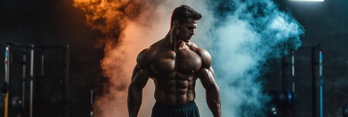 Fit transformation in gym setting showcasing muscular development and confidence in Saint Petersburg Generative AI