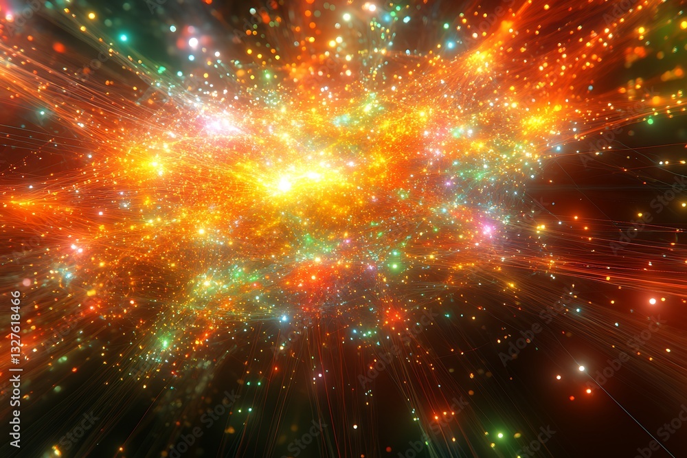 Poster radiant fractal light burst with dynamic particle flow and vibrant colors