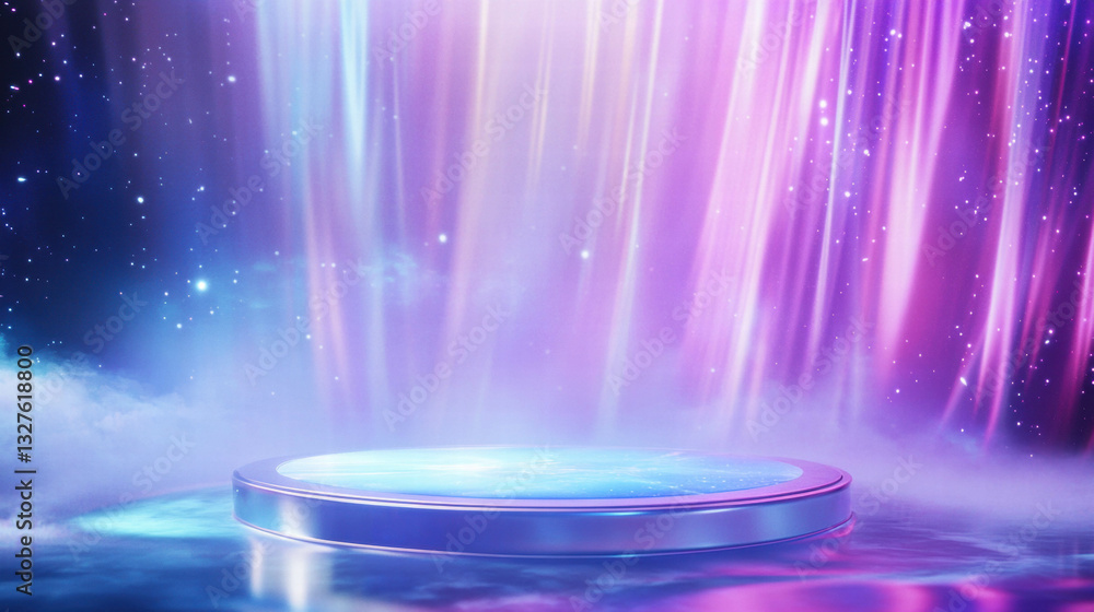 Poster enchanting abstract background with illuminated podium for display and design