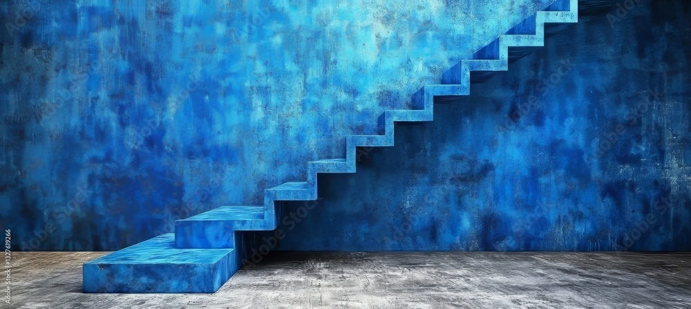 Poster an abstract piece with multiple blue geometric shapes, offering a serene and deep feeling through it