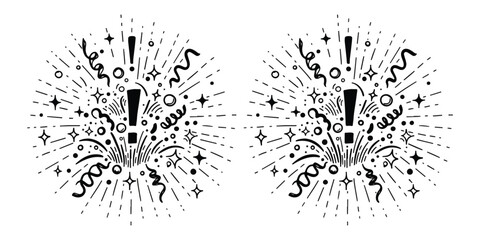 Line confetti exclamation confetti inspired design elements feature exclamation icons and dynamic lines, creating a lively sense of celebration. These hand-drawn illustrations capture the energy.