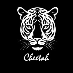 Cheetah head on black background. hand drawing. Not AI, Vector illustration.