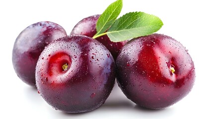 Obraz premium Fresh Red Plums Isolated on White Background