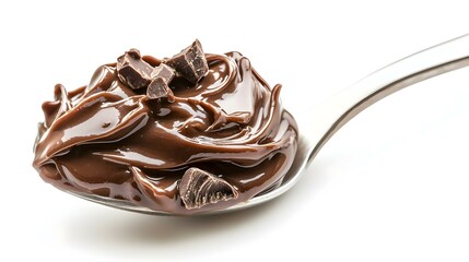 Chocolate Cream Dessert Spoon Isolated on White Background