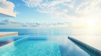 Fototapeta premium Of a Designer infinity pool with an all-glass bottom, creating an illusion of floating above the ocean
