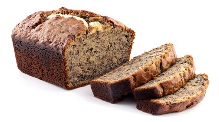 Delicious Banana Bread Loaf Slices Isolated on White Background