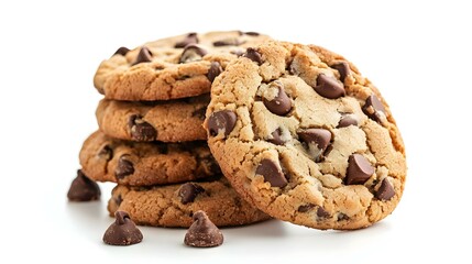 Delicious Chocolate Chip Cookies Stack Isolated on White Background