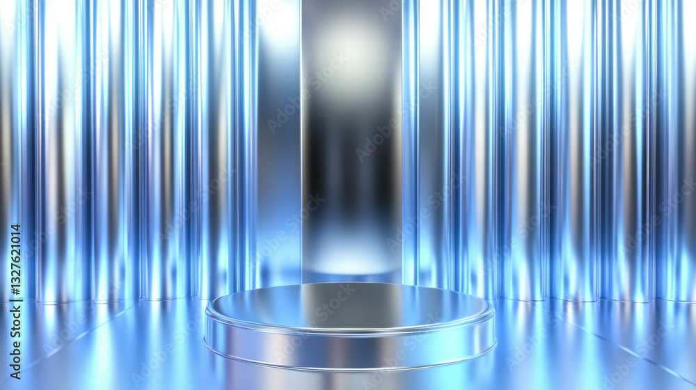 Poster futuristic abstract background with metallic podium for product display or presentation