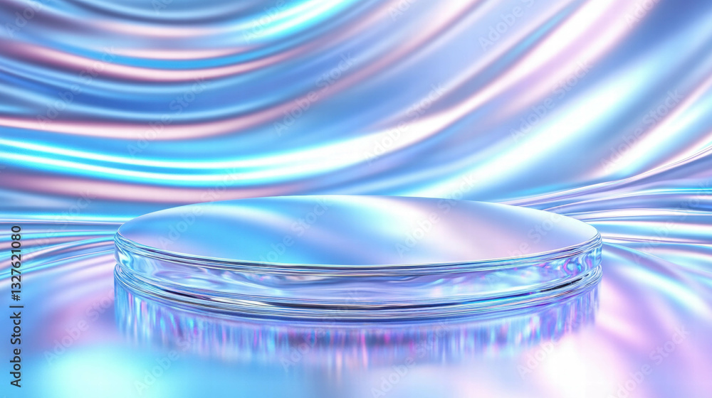 Poster futuristic abstract background with reflective podium for product display
