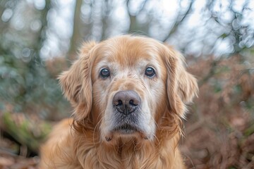 Close-Up Portrait of a Male Golden Retriever Gazing Directly into the Camera with a Soft Focus and Transparent Background