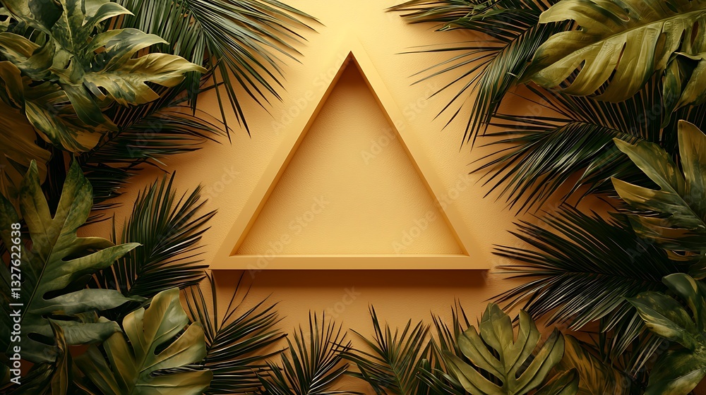 Poster tropical leaves frame empty triangular shelf