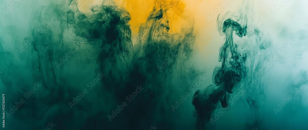 Poster an energetic cosmic abstract backdrop with dynamic green and yellow swirls, adding depth and intrigu