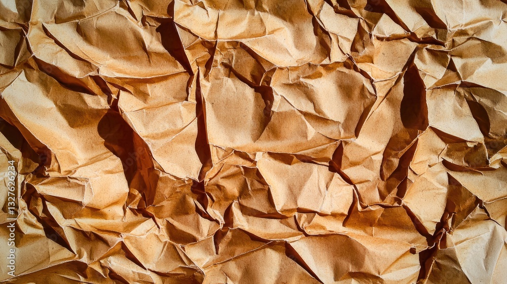 Poster vintage brown crumpled parchment with deep shadows, creating a rustic textured effect.