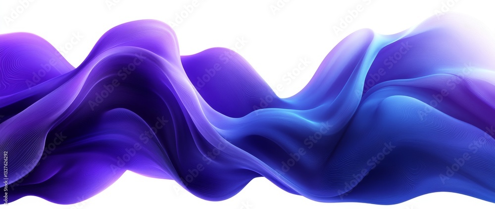 Poster a peaceful abstract design featuring smooth waves of translucent purple fabric textures, generating 