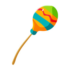 A colorful toy with a green stripe and red stripe. It is a stick with a toy on it